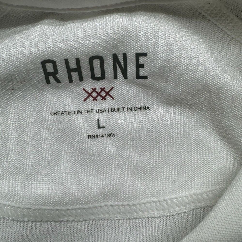 Rhone Polo Shirt Mens Large White Stretch Performance Collared‎ preppy Golf Logo - Picture 3 of 9
